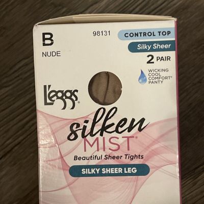 L'eggs Silken Mist Silky Sheer Leg B Control Top Nude Sheer Leg Pantyhose 2 Pair